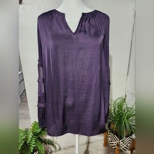 Simply Vera Wang Silky Flowy Purple Women's V Neck‎ Top Size Small